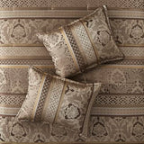 Madison Park Bellagio Cozy Comforter Set - Luxurious Jaquard Traditional Damask Design, All Season Down Alternative Bedding with Matching Shams, Decorative Pillow, Queen(90"x90"), Brown/Gold 7 Piece Madison Park