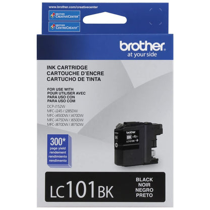 Brother Genuine Standard Yield Black Ink Cartridge, LC101BK, Replacement Black Ink, Page Yield Upto 300 Pages, LC101