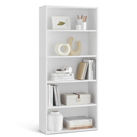 VASAGLE Bookshelf, 23.6 Inches Wide, 5-Tier Open Bookcase with Adjustable Storage Shelves, Floor Standing Unit, Cloud White ULBC165T14