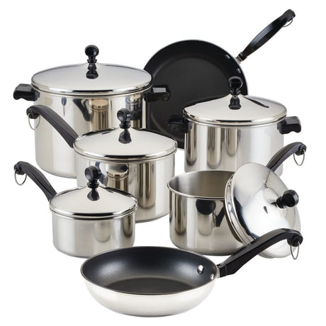 Farberware Classic Stainless Steel Cookware Pots and Pans Set, 15-Piece,50049,Silver Farberware