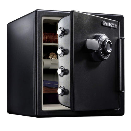 SentrySafe Fireproof and Waterproof Black Steel Home Safe with Dial Combination Lock for Cash, or Documents, 1.23 Cubic Feet, 17.8 x 16.3 x 19.3 x Inches, SFW123CU SentrySafe