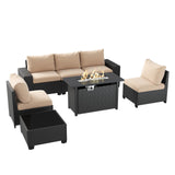 Aoxun Patio Furniture Set with 44'' Fire Pit Table, 7 Pcs Outdoor Patio Furniture Sets with 4in Thicken Cushion, Widen Armrests Wicker Outdoor Sectional for Backyard Aoxun