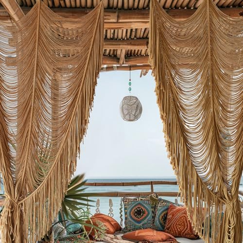 Macrame Curtain Boho Curtain Room Divider Doorway Wall Decor Fiber Yarn Art Craftsmanship Bedroom Wedding Backdrop 41" W x 75" L（1 Panel Flber