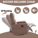 Slim Lazy Boy Recliners for for Adults, Swivel Rocking Chair Recliner with High Back, Small Recliner Chair for Small Spaces, Manual Reclining Chair for Living Room, Adjustable Footrest (Brown) Thctvous