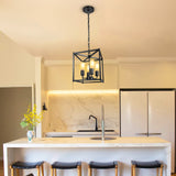 Unicozin 4-Light Black Farmhouse Chandelier, Iron Lantern Pendant Light Rustic Cage Adjustable Height, E26 Base Industrial Hanging Lights for Kitchen Island Dining Room Hallway Foyer Entryway Unicozin