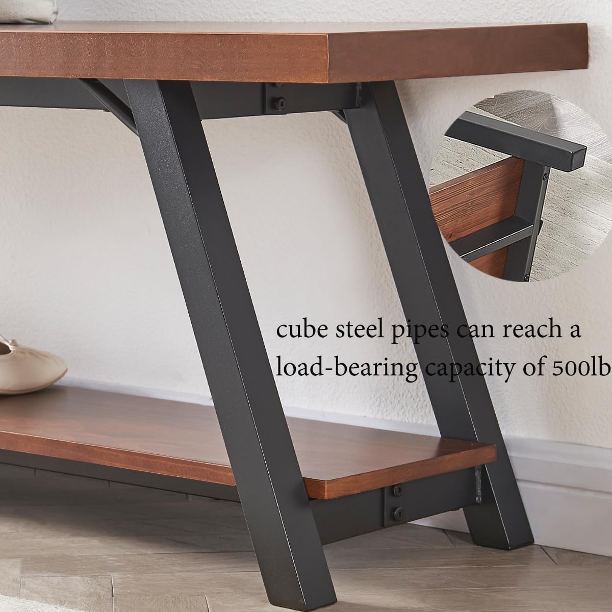 IBF Natural Real Wood Entryway Bench, Solid Wood Storage Bench, Industrial Bedroom Bench in Entry Way Hallway Foyer Rack, Modern Shoe Bench Seat for IBF