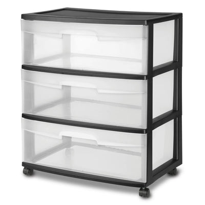 ReMoiz Plastic Storage Drawer Cart, Medium Home Organization Storage Container with 3 Large Clear Drawers With Wheels (Black), 3SDC-01