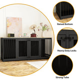 DAWNSPACES Dog Crate Furniture 71" Heavy Duty Wooden Large Dog Kennel with Removable Divider & 2 Trays, Indoor Furniture Style Dog Crate House with Double Rooms for Large Medium Small Dogs, Black DAWNSPACES