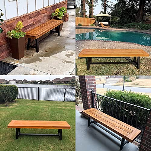 PHI VILLA 63" Acacia Wood Backless Picnic Bench Set – Durable Outdoor Dining Benches for 6 People, Classic Brown and Black PHI VILLA