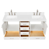 ARIEL Cambridge 72" White Double Vanity, 1.5" Edge Carrara White Quartz Countertop & Splash, Rectangular Sinks, 4 Soft Closing Doors, 6 Full Extension Dovetail Drawers, Brushed Nickel ARIEL