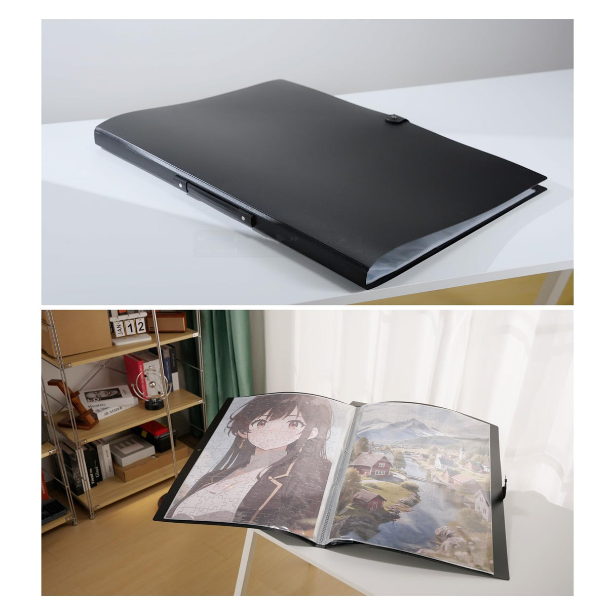 Puzzle Storage, RJVNT Puzzle Holder Book for 1000 Pieces, Puzzle Storage Folder with 8 Puzzle Saver Sheets and 2 Cardboards(Black) RJVNT