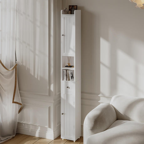 ChooChoo Narrow Bathroom Storage Cabinet with Adjustable Shelves, Tall Storage Cabinet with 2 Doors and 1 Drawer, Freestanding Cupboard for Small Spaces, White ChooChoo