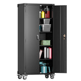 SUXXAN 72" Black Metal Storage Cabinets with Wheels and 4 Adjustable Shelves, Lockable Rolling Cabinet Black, Home Office Metal Utility Cabinet for Garage Kitchen, Assembly Required SUXXAN