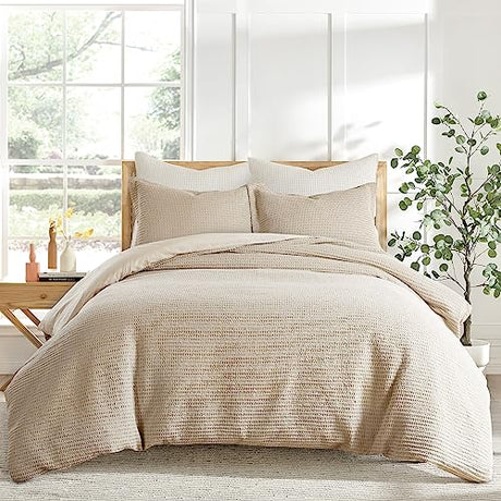 Levtex Home Cloud Waffle King/Cal King Comforter Set (106x94in) with 2 Pillow Shams (36x20in) - Solid Waffle Cotton Texture - Taupe - 100% Cotton King Size Comforter Set - Soft, Pre-Washed Levtex Home