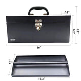 16" Portable Metal Toolbox Large Tool Box 18-Gauge Fishing Tackle Box Tool Box Drawer Organizer Steel Tool Box With Metal Latch and Handle Black Mcvomv