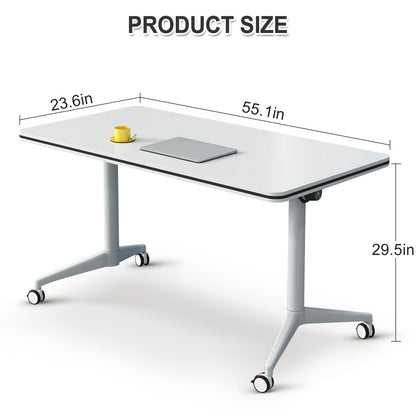 Ptosziav Folding Conference Table Conference Room Table, Modern Flip Top Mobile Training Table, Foldable Meeting Table for Office Training Room,Meeting Seminar Tables with Caster Wheels(2 Pcs - WoodArtSupply