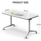 Ptosziav Folding Conference Table Conference Room Table, Modern Flip Top Mobile Training Table, Foldable Meeting Table for Office Training Room,Meeting Seminar Tables with Caster Wheels(6 Pcs 55.1IN) Ptosziav