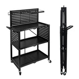Lumizone 3-Tier Foldable Rolling Tool Cart with Wheels, Utility Cart with Pegboard for Garage Organizer and Tool Storage, Power Tool Storage Cart on Wheels (Tool Cart) lumizone