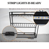 Wall Mounted Wine Rack with LED Lighting Glass Holder, Liquor Bottles Shelves Display Storage Organizer Hanging Long Stemware Goblet Metal for Home Mini Bar Cellar Black WoodArtSupply