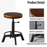 BOKKOLIK Set of 2-Industrial Bar Stool-Rustic Counter Height Chairs for Kitchen Island-Farmhouse Swivel Wooden Seat- Adjustable 17.7-24inch BOKKOLIK