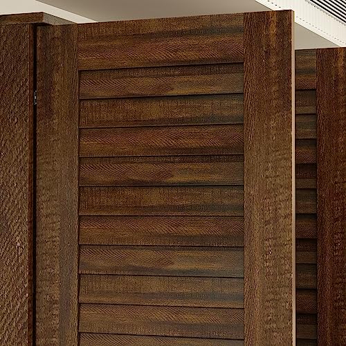 Hitow Wardrobe Armoire with 4 Louvered Doors, Wardrobe Cabinet for Hanging Clothes with 5 Drawers, Bedroom Armoire Dresser Wardrobe Clothes Organizer, Dark Walnut (59.1" W x 19.1" D x 70.5" H) Hitow