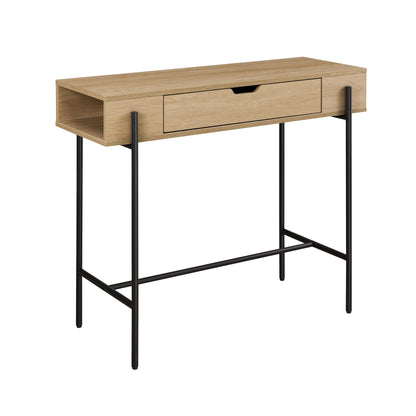 Walker Edison Adrienne Contemporary Simple Metal and Wood 1-Drawer Entry Table, 37 Inch, Coastal Oak - WoodArtSupply