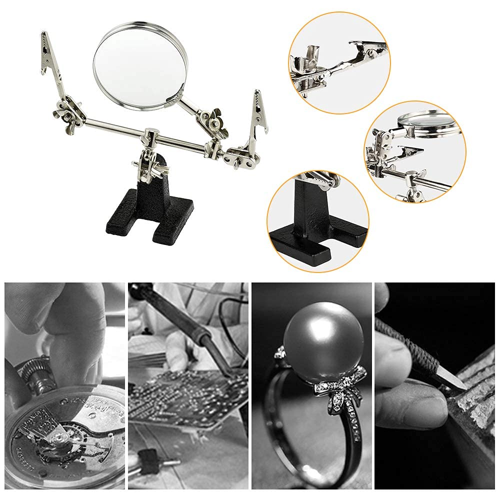 Helping Hands Magnifier Soldering Station, mlogiroa 2.5X Magnifying Glass Third Hand Soldering Stand with Dual Adjustable Alligator Clips for Welding, Jewelry, Small Precision Projects Inspection mlogiroa
