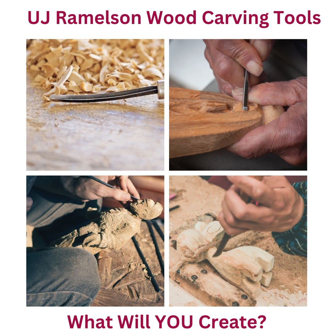 UJ Ramelson Premium Wood Carving Tools Set - Razor Sharp Woodworking Tools That Are Made In the USA - Wood Carving Set Features 4 Essential Components of a Wood Carving Kit for Beginners UJ Ramelson Co