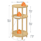 HOOBRO Small Round Side Table with Charging Station, 3-Tier Round Bamboo End Table, Compact Sofa Bedside Table for Small Space, Easy Assembly, for Living Room, Bedroom, Apartment, Natural YL152UBZ01 HOOBRO