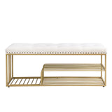 FERFALDER Linen Bench with Storage-Entryway Shoe Storage with Tufted Padded Seat,Gold Mental Frame Ottoman Bench for Bedroom Entry Window Mudroom Living Room,Beige FERFALDER