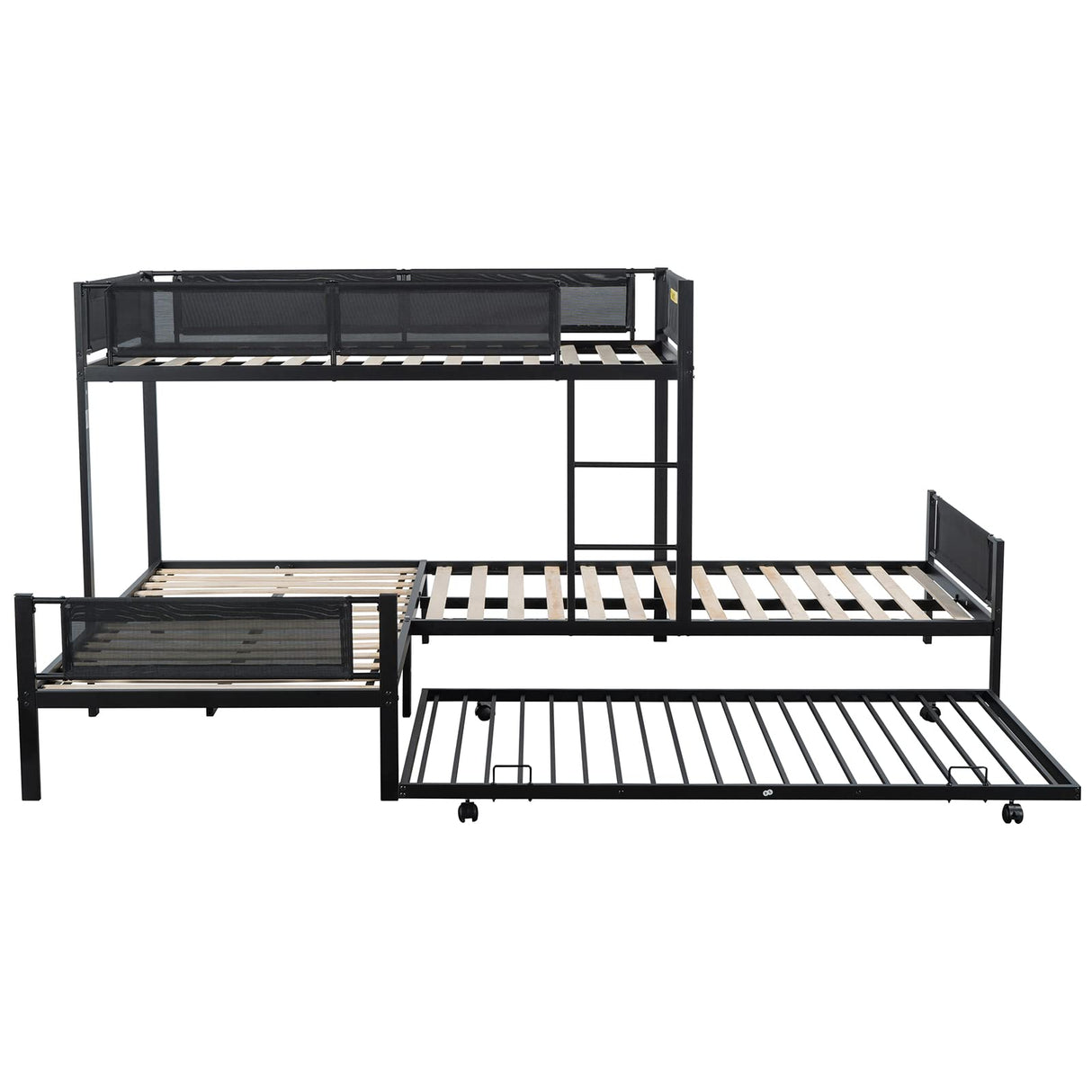 KIVENJAJA L-Shape Triple Bunk Bed with Trundle, Metal Quad Bunk Beds Twin Over Twin for 4 Kids, Heavy Duty 4 Small Bunkbeds for Teens Girls Boys Adults, Black KIVENJAJA