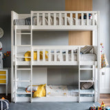 ASKVDL Triple Bunk Bed with Ladders & Guardrails for Kids,Detachable Triple Bunk Beds,Twin Over Twin Over Twin Bunk Bed,Easy Assembly,No Box Spring Needed,White ASKVDL