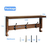 VERTORGAN Wall Hooks with Shelf, Coat Hooks Wood Coat Rack Wall-Mounted, Wall Hooks for Entryway, Living Room, Bathroom (Brown) VERTORGAN
