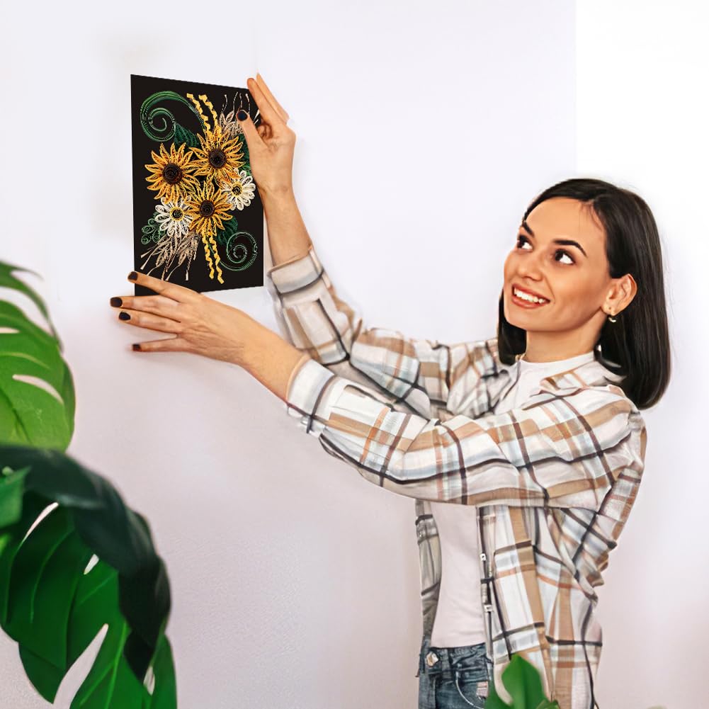 WEBEEDY Paper Quilling Kit DIY Sunflower Paper Filigree Kit with Quilling Strips Tool and Supplies Paper Quilling Set for Beginners Handmade Crafts Modern Room Wall Art Decor Gift,21×27.9cm/8.3×11" WEBEEDY