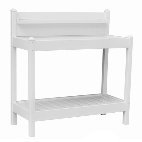 DuraTrel Greenfield PVC Vinyl Indoor Outdoor Table Potting Bench Station with Shelf for Plant Accessories & Gardening Supplies Storage, White DuraTrel