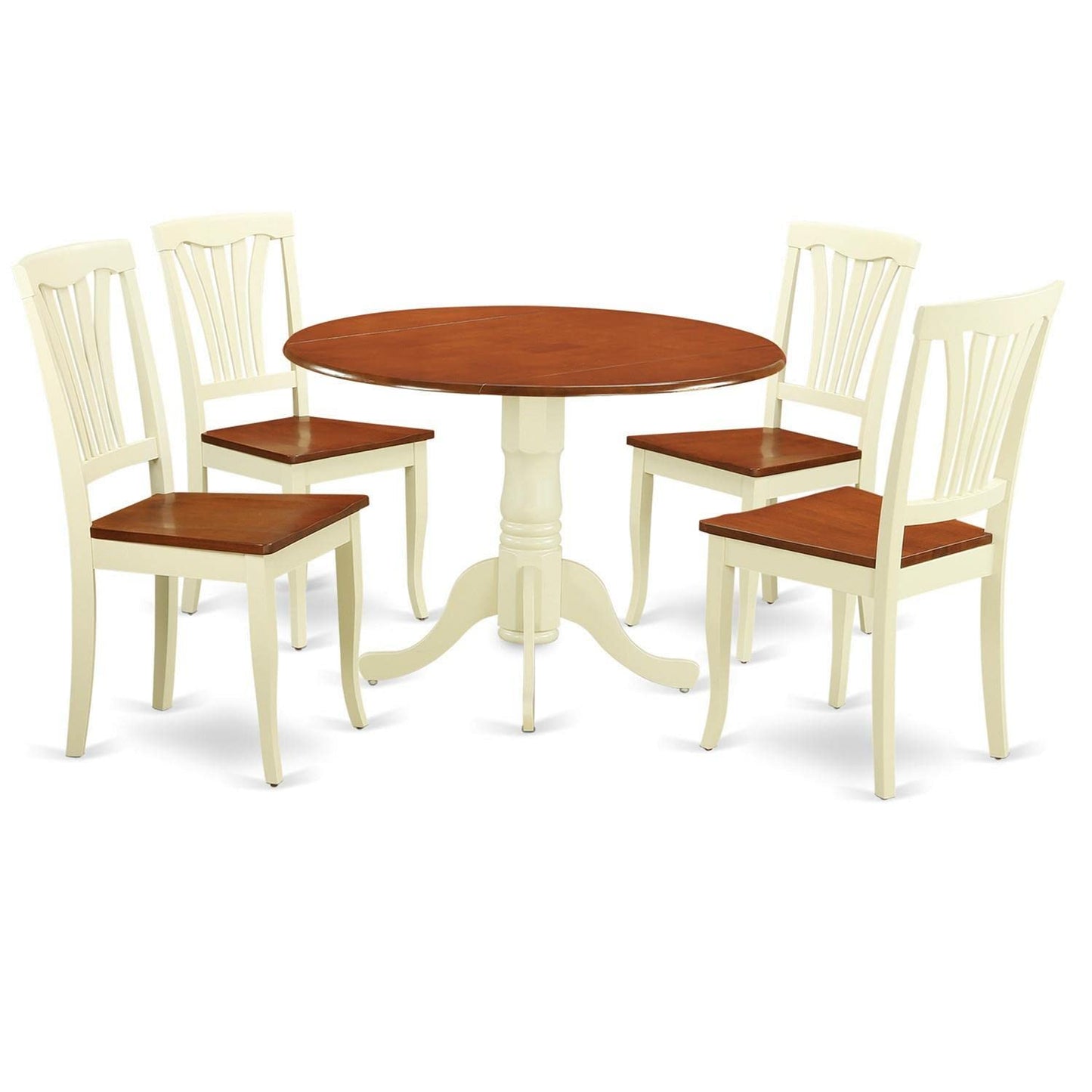 East West Furniture DLAV5-BMK-W 5 Piece Kitchen Table Set for 4 Includes a Round Dining Room Table with Dropleaf and 4 Solid Wood Seat Chairs, 42x42 Inch, Buttermilk & Cherry - WoodArtSupply