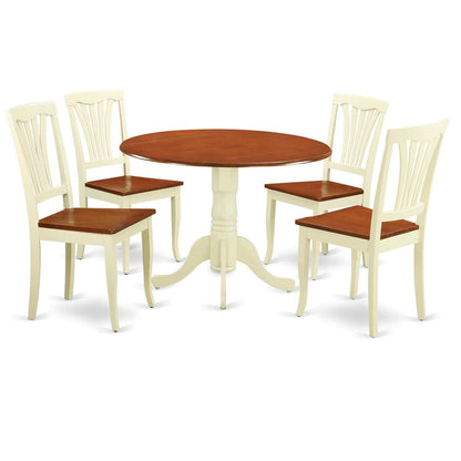 East West Furniture DLAV5-BMK-W 5 Piece Kitchen Table Set for 4 Includes a Round Dining Room Table with Dropleaf and 4 Solid Wood Seat Chairs, 42x42 Inch, Buttermilk & Cherry - WoodArtSupply