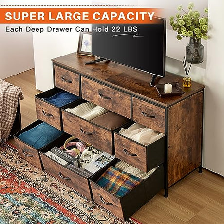 EnHomee Dresser TV Stand with Drawers, Media Console Table for 60 '', TV Console with 9 Drawers for Bedroom, Entertainment Center with Sturdy Metal Frame & Wood Top,Living Room,Closet, Rustic Brown EnHomee