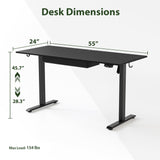 Agilestic Adjustable Height Electric Standing Desk with Storage Wooden Drawer, 55 x 24 Inches Stand Up Home Office Computer Gaming Table for Work Office Home, Black Agilestic