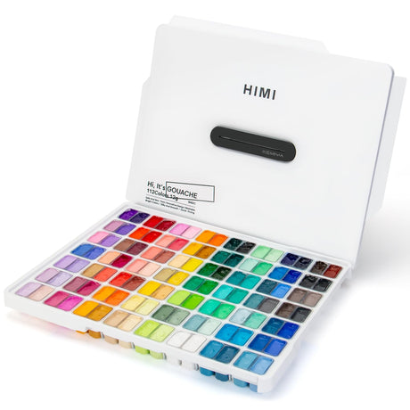 HIMI Gouache Paint Set, 112 Colors x 12g Twin Jelly Cup Design in a Carrying Case, Non-Toxic Paint for Canvas and Paper, Perfect for Artists, Student, Gouache Opaque Painting(White) ARTME