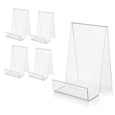 ZOEY Acrylic Book Easel Stand with Ledge Clear Easels Plate - 5 Pack for Books Display, Music Sheets, Artworks, CD, Tablet Holder (Small) ZOEY