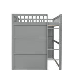 VilroCaz Stylish Gray and White Full Size Loft Bed with Safety Guardrail and Playhouse Design VilroCaz