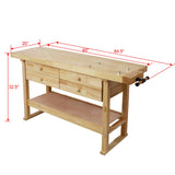 Wood Workbench - 60" Heavy Duty Hardwood Workbench Wooden Workbench with 4-Drawers & Adjustable Handle | 330Lbs Weight Capacity Wood Work Bench Table for Woodworking Mechanic Home Garage, Natural Wood Nanberone
