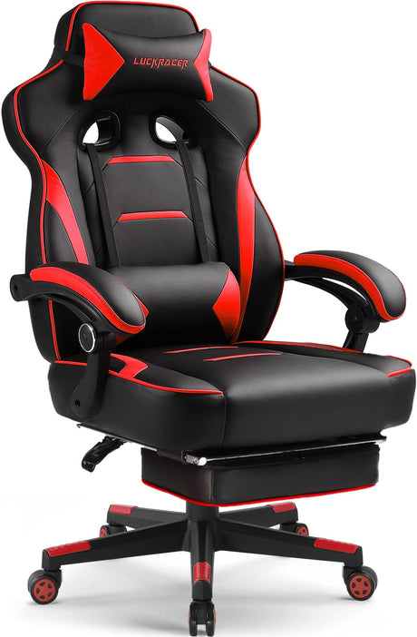 GTPLAYER Gaming Chair with Footrest, Big and Tall Game Chair 350lb Racing Style Computer Chair, Ergonomic Executive Office Chair High Back with Lumbar Support and Recliner, Red GTPLAYER