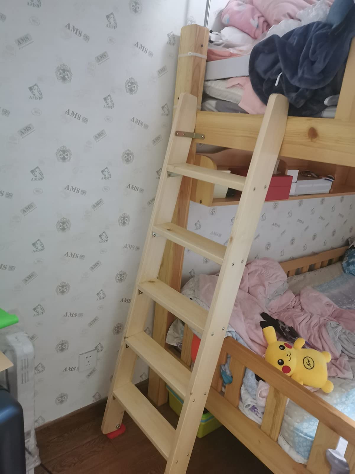 Bunk Bed Ladder 5 Step Wooden Bunk Bed Ladder 150cm (59") - Heavy Duty RV Loft Stair Hanging Ladder with Hook Bracket & Non-Slip Feet, Load 150 Kg / 330lbs HWLL