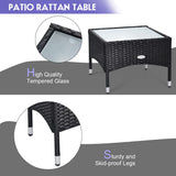 COSTWAY 3 PCS Patio Wicker Conversation Set, PE Rattan Sofa with Tempered Glass Coffee Table, 2 Chairs, 2 Cushions, Outdoor Patio Furniture Set for Yard Porch Bistro Balcony Backyard Pool, Grey COSTWAY