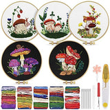 TINDTOP Embroidery Kit for Adult for Beginners, 5 Sets Mushroom Embroidery Kit for Beginners Include Embroidery Cloth Hoops Threads for Craft Lover Hand Stitch with Embroidery Skill Techniques