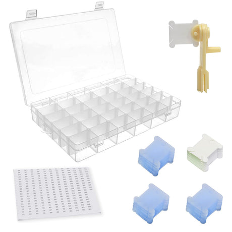 Drlmeio Embroidery Floss Organizer Cross Stitch Thread Organizer-Bobbin Winder 1 Removable 36 Compartments with 150 Floss Bobbins and 2 Pieces Numbered Stickers for Craft DIY Embroidery Drlmeio