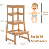 Kitchen Step Stool for Kids with Safety Rail,Solid Wood Construction Toddler Learning Stool, Montessori Toddlers Kitchen Stool Tower(Natural) Joylico