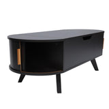 Janmer Home Small Lift Top Coffee Table with Sliding Tambour Door, 47.3" Mid Century Modern Curved Coffee Table with Storage, Oval Center Table with Lift Tabletop for Living Room (Doors, Black) Janmer Home
